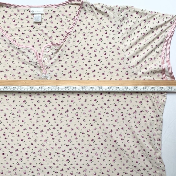Vintage Ivory Baby Pink Floral Fairy Ditzy 100% Cotton Plus Size Top XXL 26/28 - Picture 4 of 8